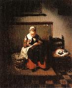 MAES, Nicolaes A Young Woman Sewing Sweden oil painting reproduction